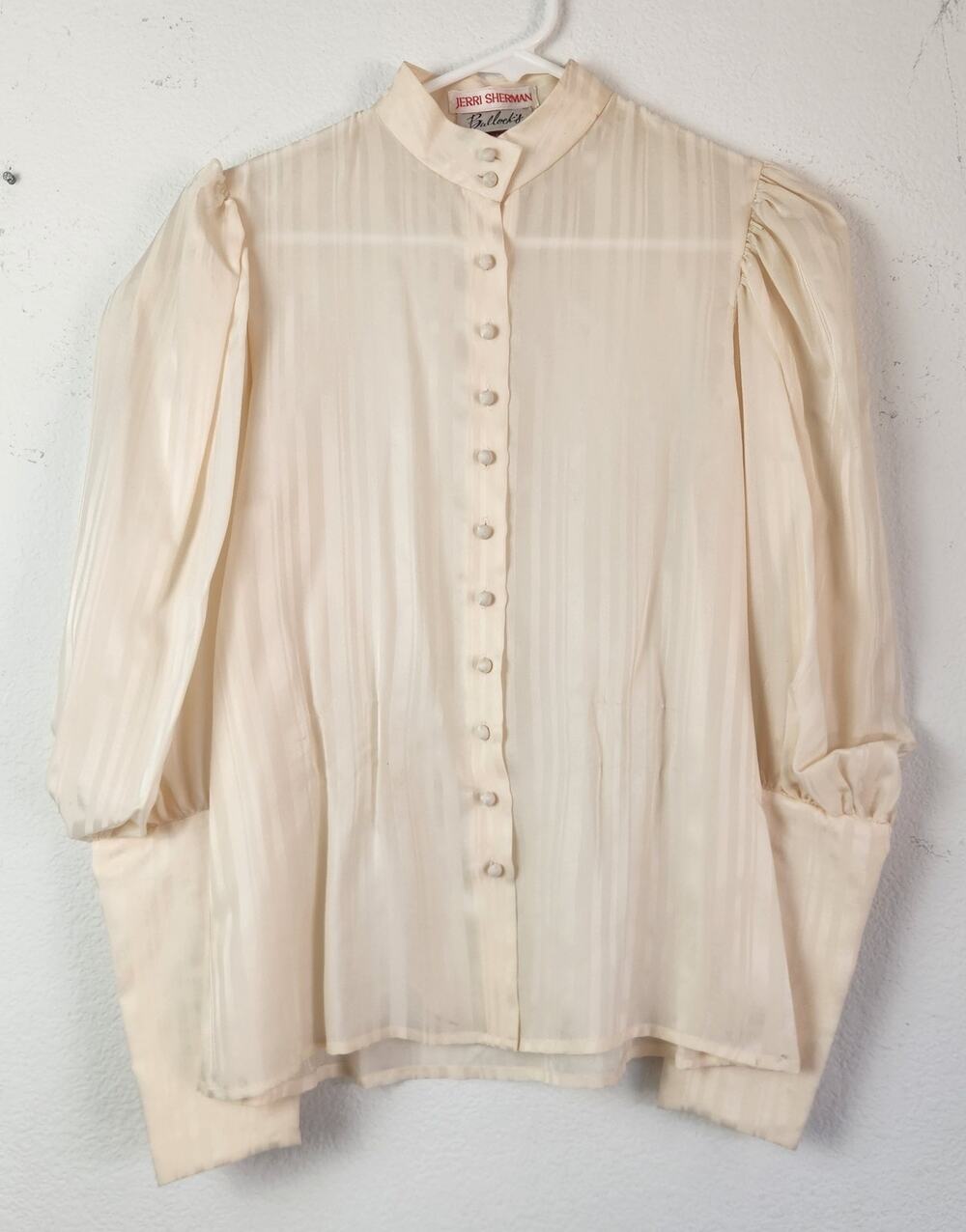 Vintage Jerri Sherman Silk Cream Blouse Semi Sheer Sz 6 Button Down Long Sleeve